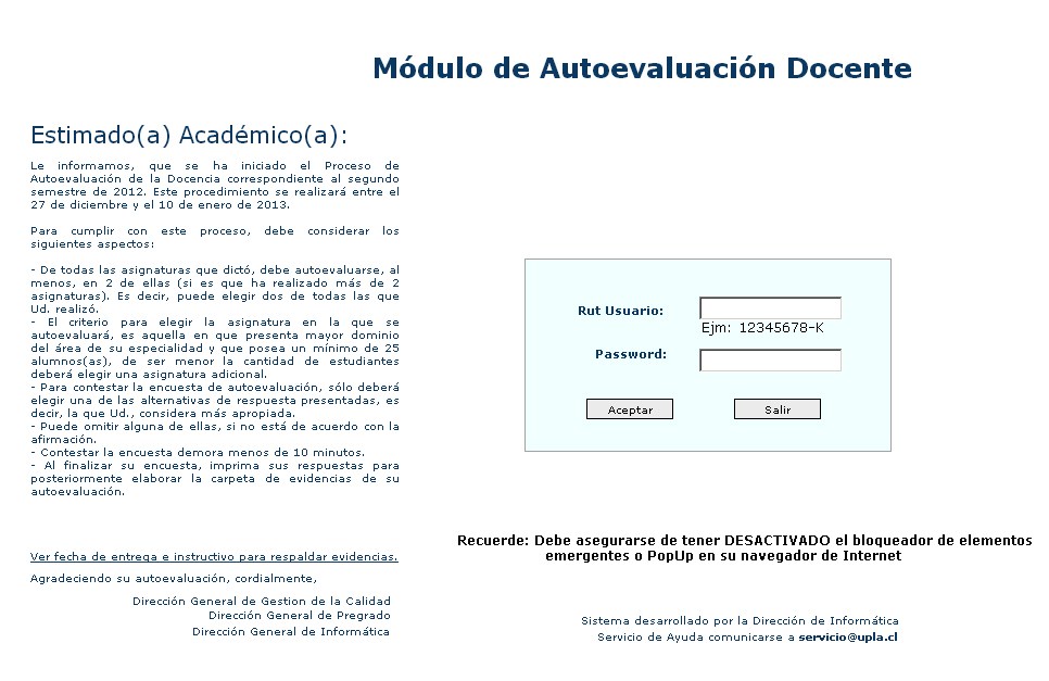 Parte proceso de Evaluación de la Docencia 2012