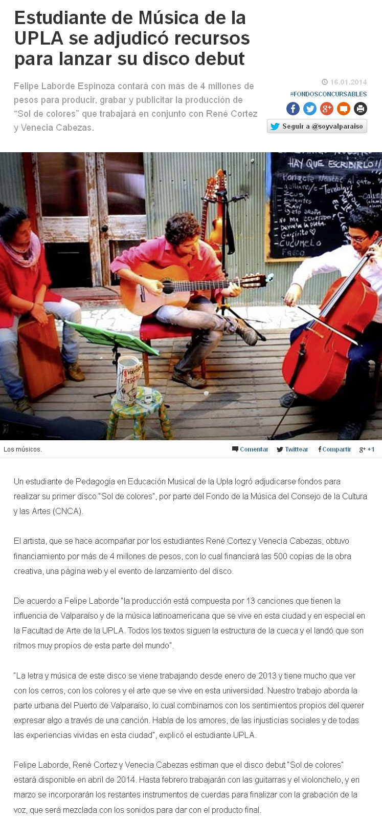 Estudiante de Música de la UPLA