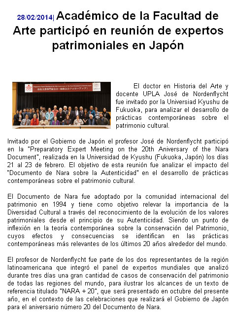 Académico de la Facultad de Arte participó en reunión de expertos patrimoniales en Japón