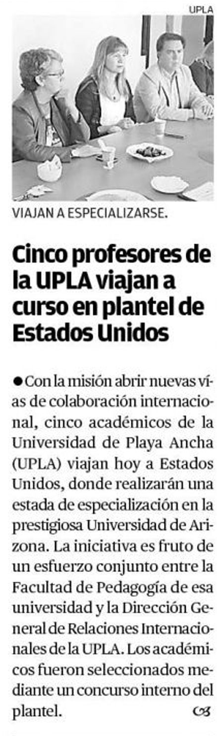 Cinco profesores de la UPLA viajan a curso en plantel de Estados Unidos