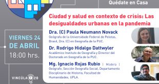 24 de abril: Charla Virtual “Ciudad y salud en contextos de crisis: Las desigualdades urbanas en la pandemia”