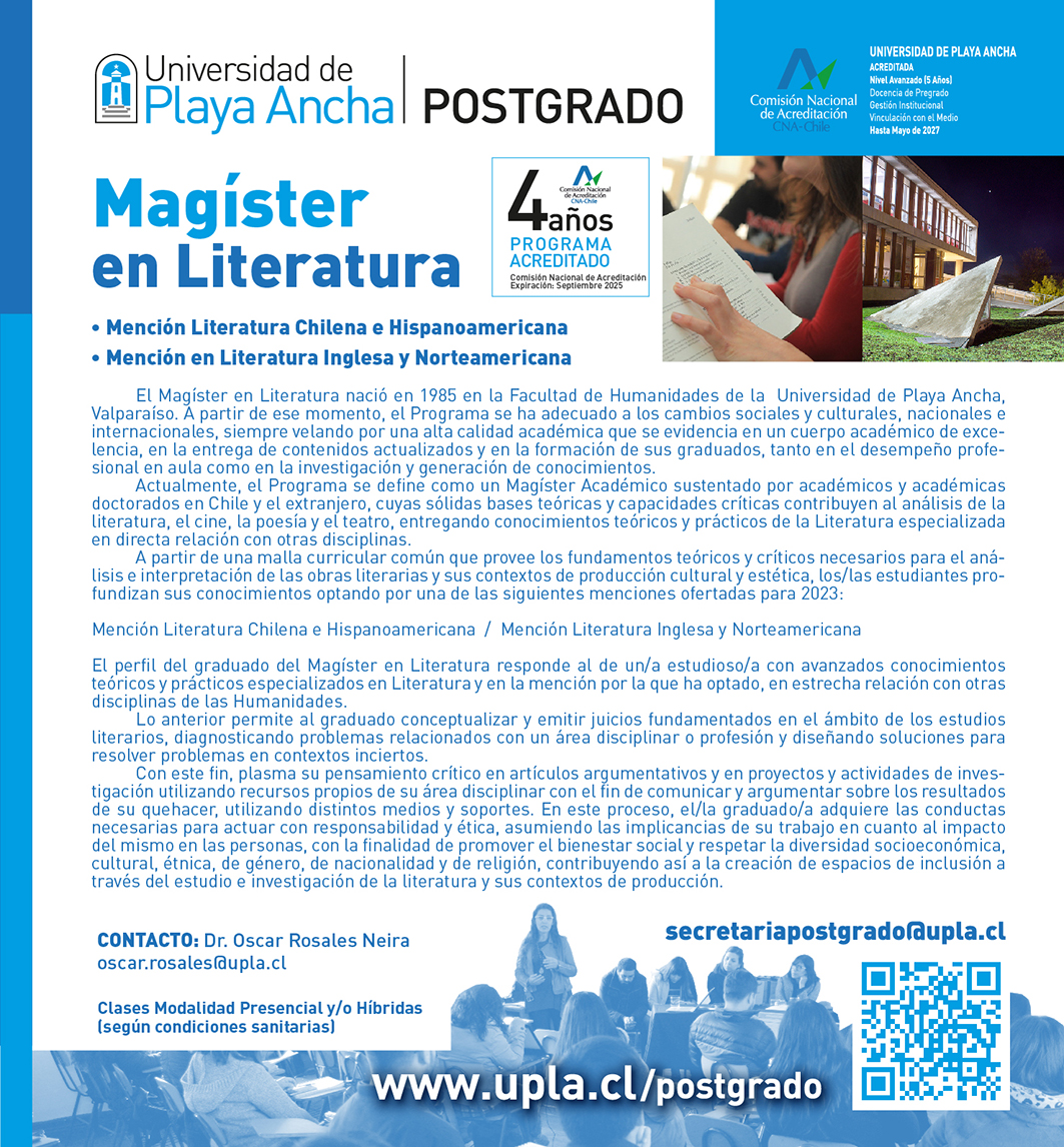 Universidad de Playa Ancha - Magíster en Literatura - Afiche