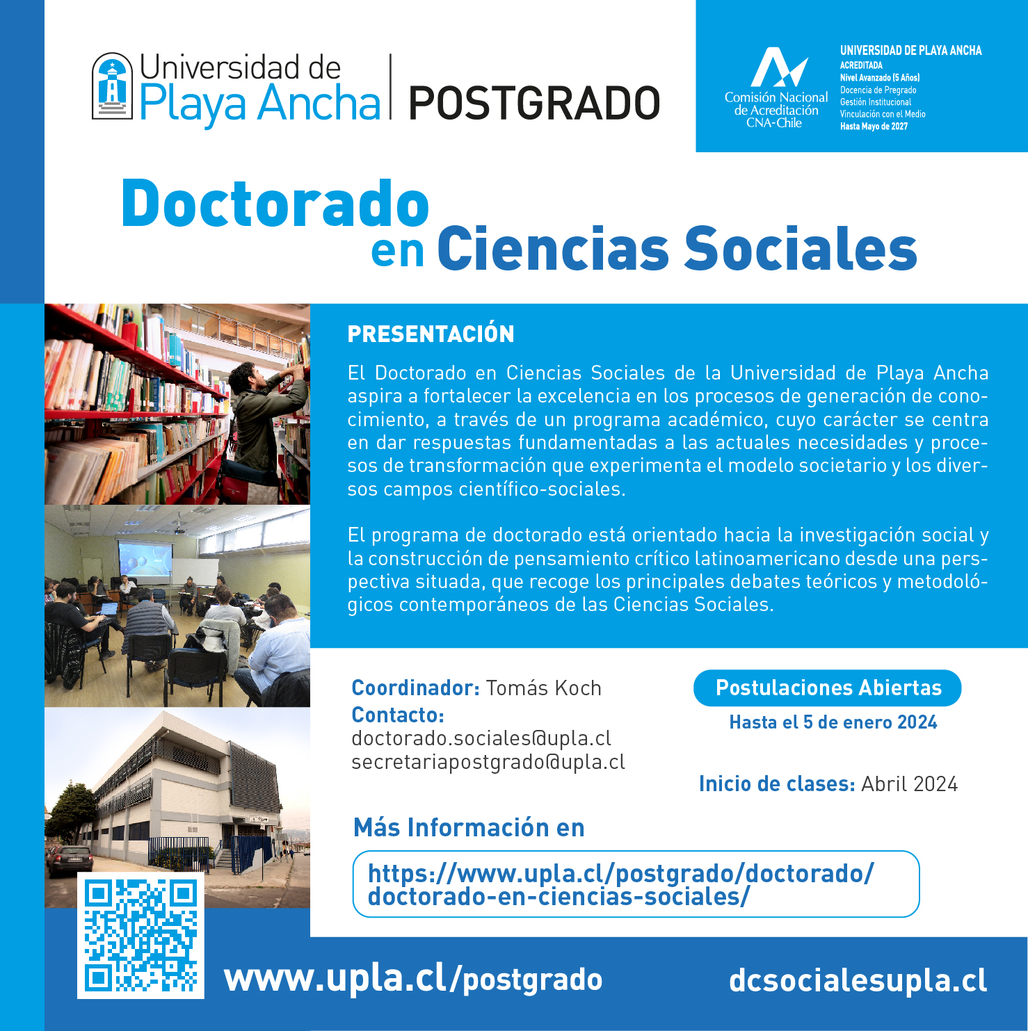 Afiche del Doctorado en Ciencias Sociales de la Universidad de Playa Ancha